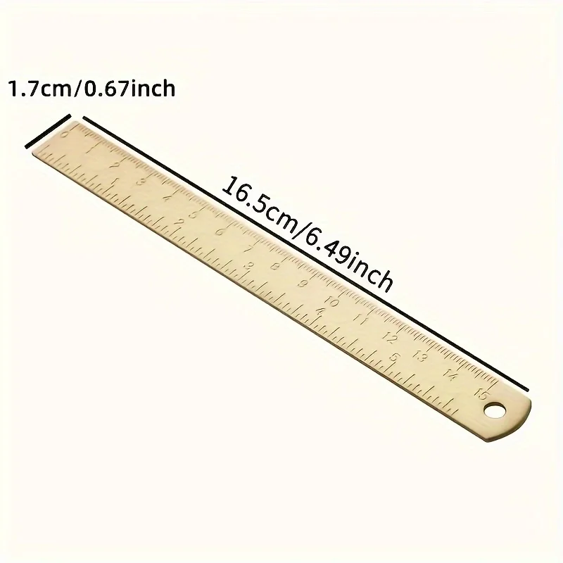 2pcs/1pc 6In Brass Ruler, 1mm Thick Dual-Scale English &Metric with Engraved Markings, Handle & Hole for Hanging, Christmas Gift