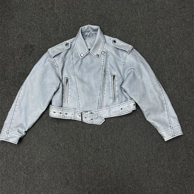 Popular locomotive leather jacket women's autumn and winter senior sense small retro  casual leather jacket top