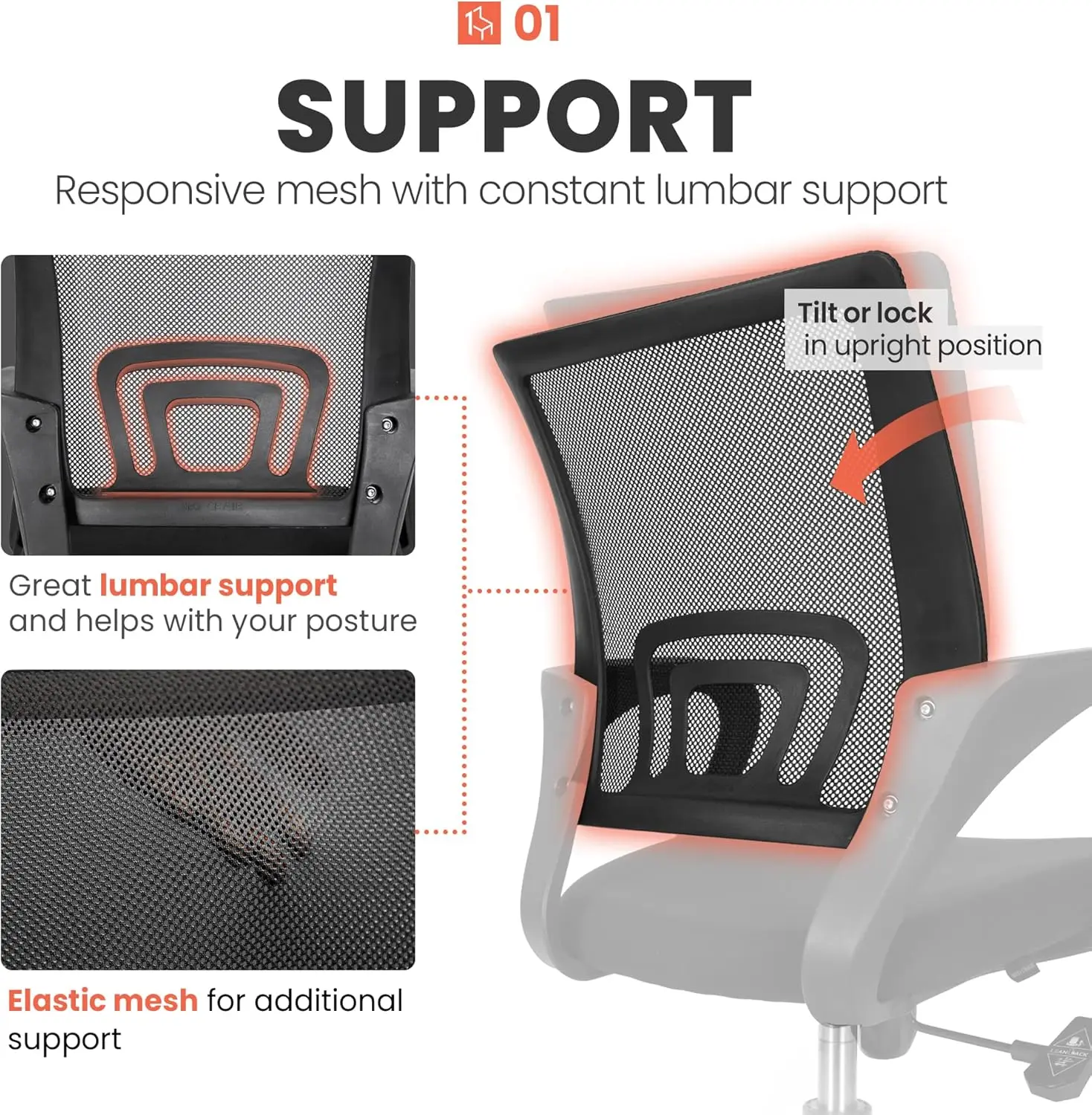 Chair Gaming-Ergonomic Mid Back Cushion Lumbar Support