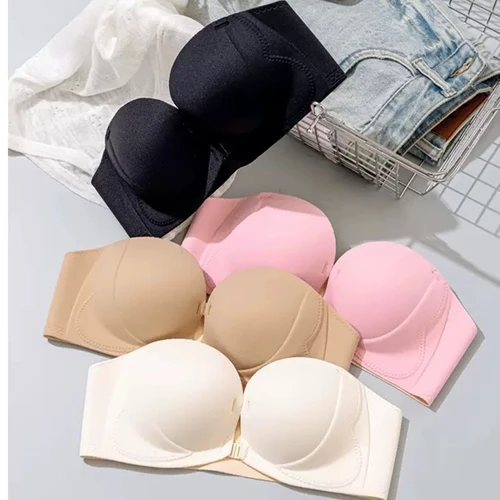 Imagen 1 del producto Ropa interior antideslizante sin tirantes para mujer con hebillas delanteras pequeñas, sujetador invisible grande, grueso, hermoso y sin espalda