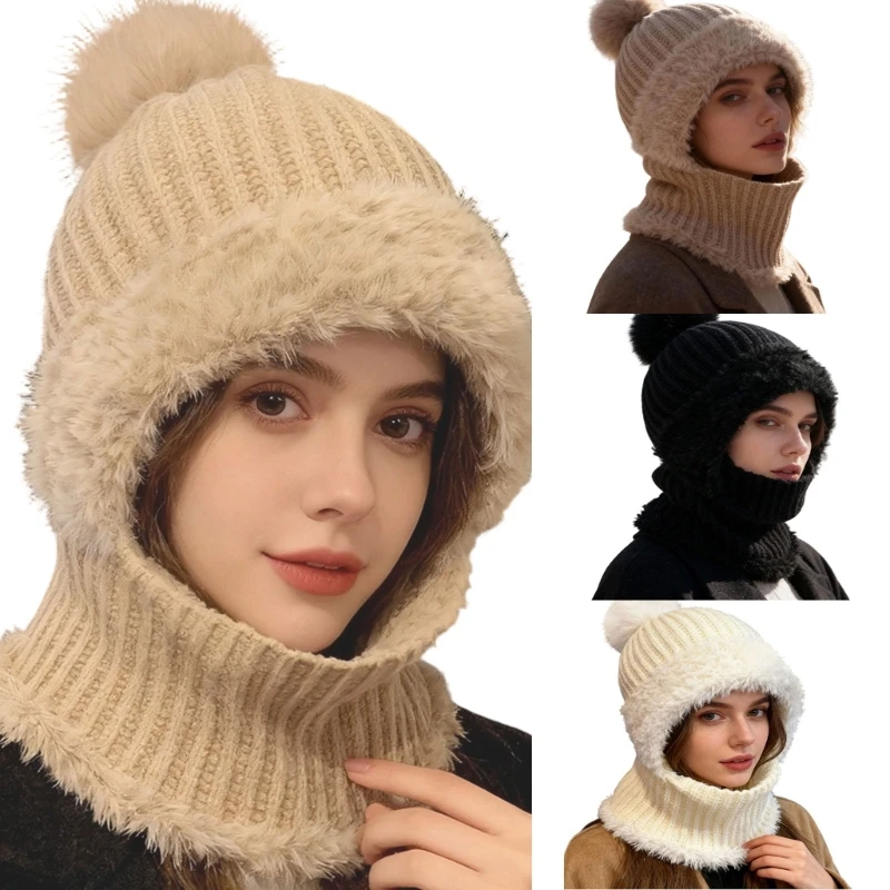 X7XB Winter Balaclava Headwear for Women Warm Ushanka Hat Skull Cap Hooded Stylish Cap Thickened Face Cover