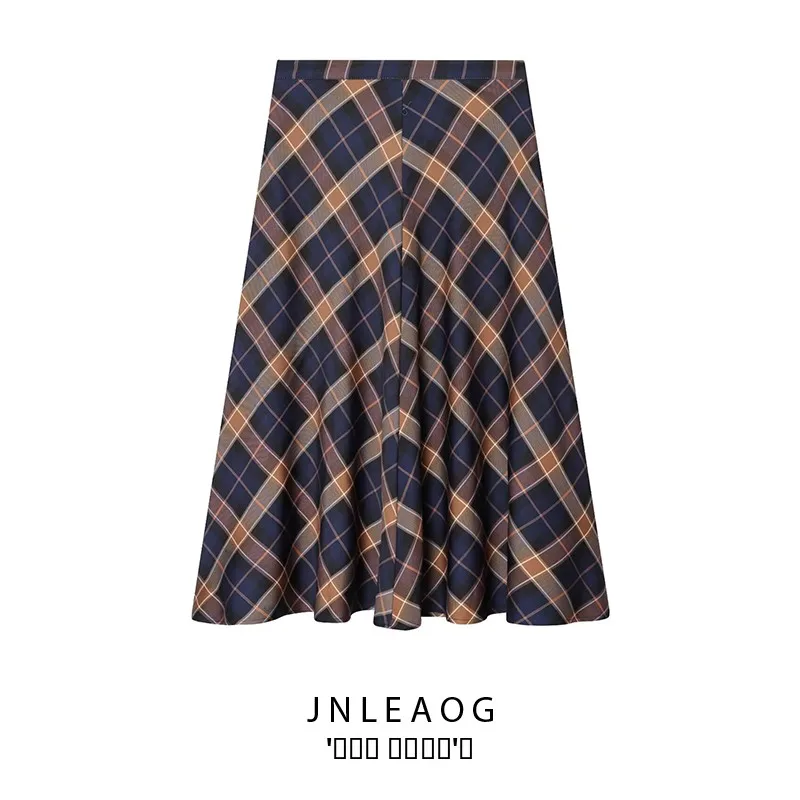

Faionable Plaid Cloak Skirt Women's Autumn New Sle Versatile Sli Midi Skirt Stand Fit Casual Polyester Fabric