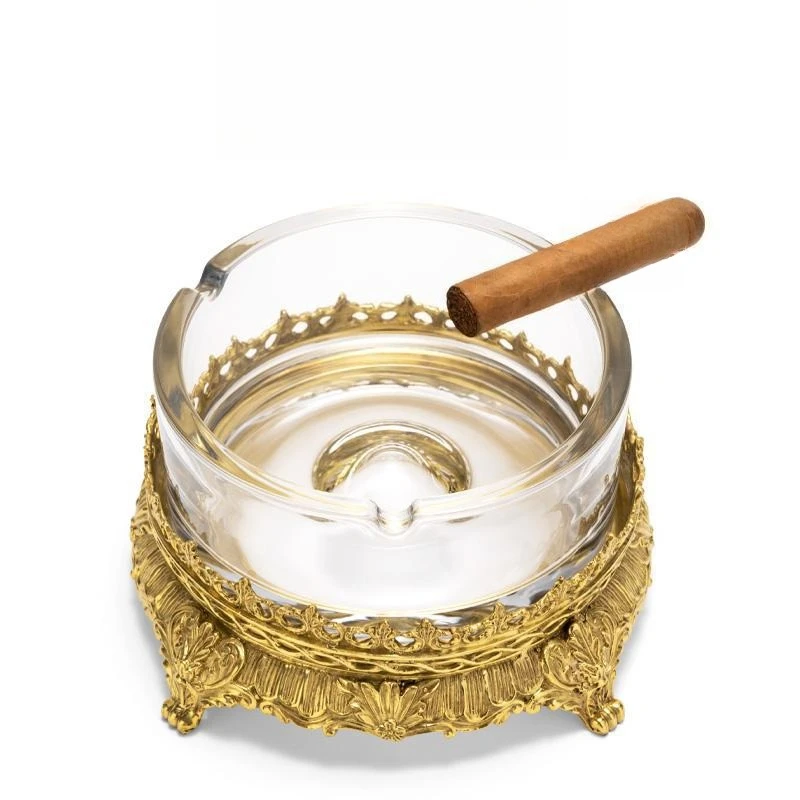 Creative large diameter split copper base easy to clean crystal ashtray