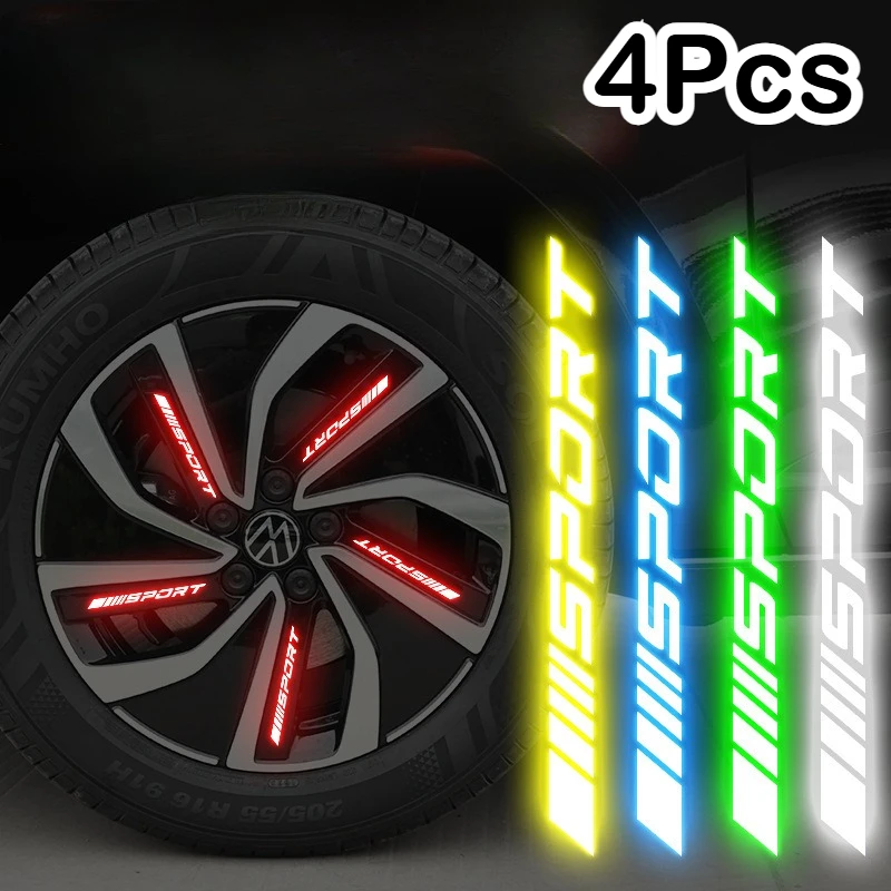 

4 шт. универсальная светоотражающая полоса на обод, наклейка, декоративные полосы для ночной безопасности на колесо автомобиля, светоотражающие наклейки с спортивным логотипом