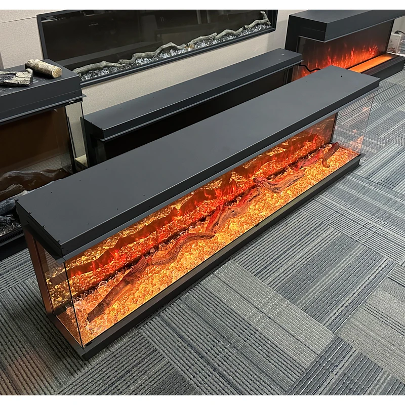3D Mirrored Electric Fireplace  Glowing Ember Bed Realistic LED Flame Electric Fireplaces TV Stand with Fireplace Mirrored