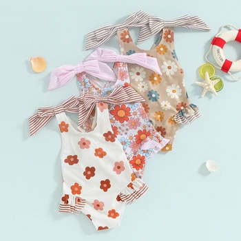 Girls Floral Print Swimsuit 1