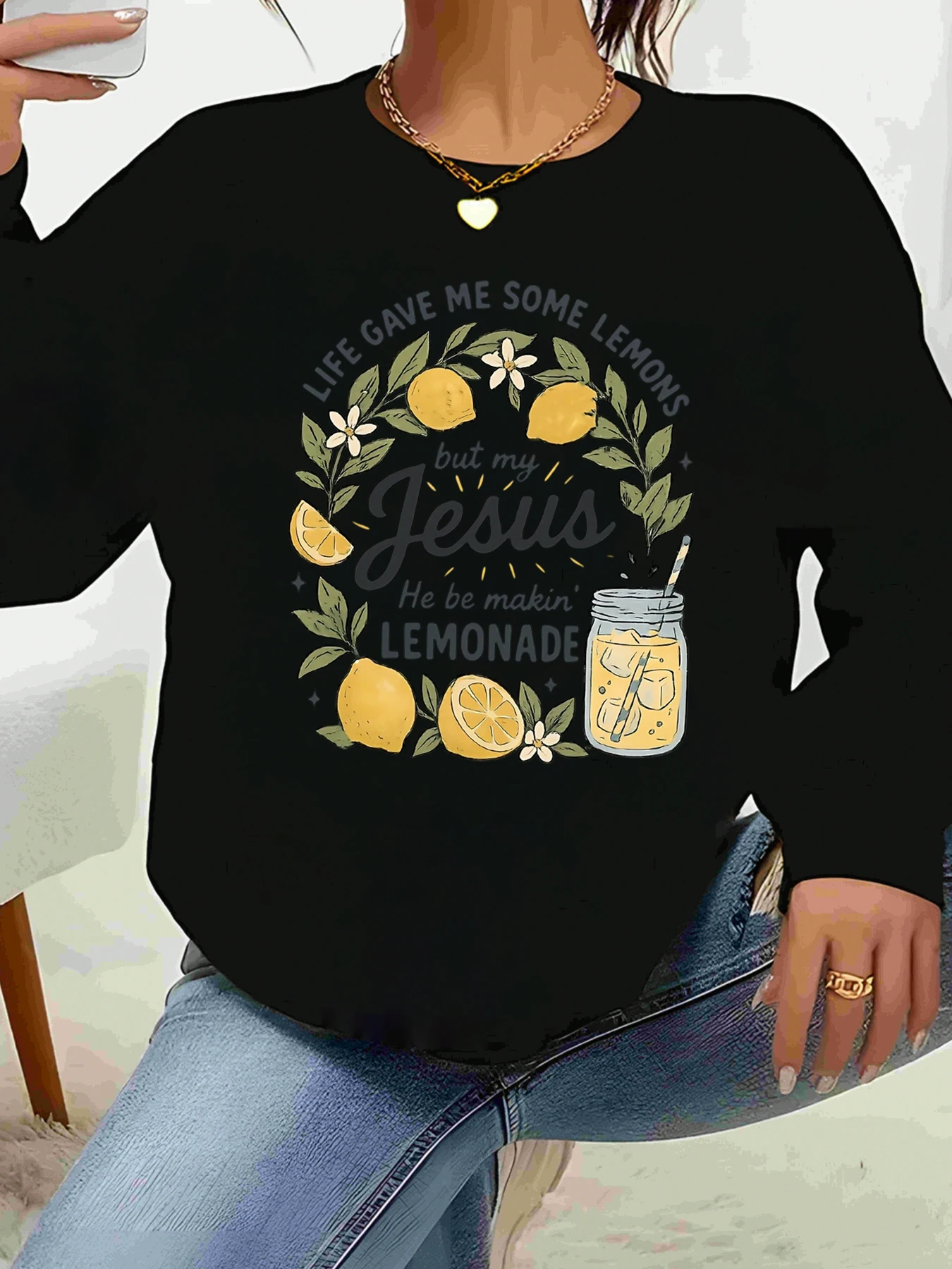 

Футболка с длинными рукавами и принтом лимона Иисуса, христианская вера, женская повседневная одежда, повседневная одежда