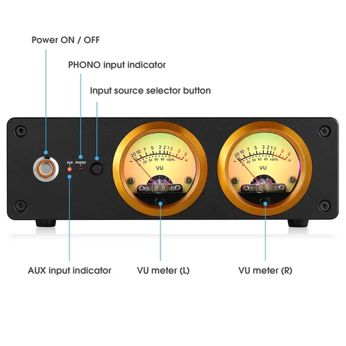 Imagen 2 del producto Douk Audio-Mini preamplificador de Audio T13 para tocadiscos, amplificador de auriculares de escritorio, reproductores de grabación, preamplificador con medidor de VU Dual, para el hogar MM