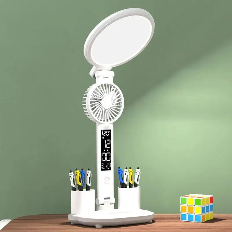 LED Desk Lamp With Fan LED Table Lamp For Bedside With Fan Touch Control Stepless Dimmable Light With Phone And Pen Holder For