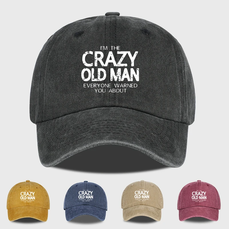 Funny "Crazy Old Man" Print Washed Baseball Cap Adjustable U
