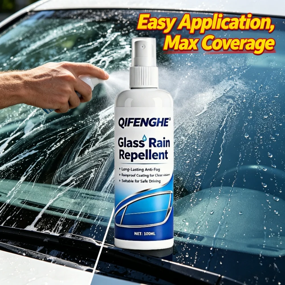 100ml Car Glass Rain Repellent Spray, Anti-Fog Coating, Improve Visibility & Safe Driving in Rainy Days