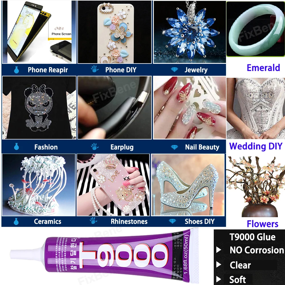 透明 T9000 接着剤接着剤強力な生地布テキスタイルジュエリーラインストーン電話金属木材 ABS プラスチックモデルガラスシーラント