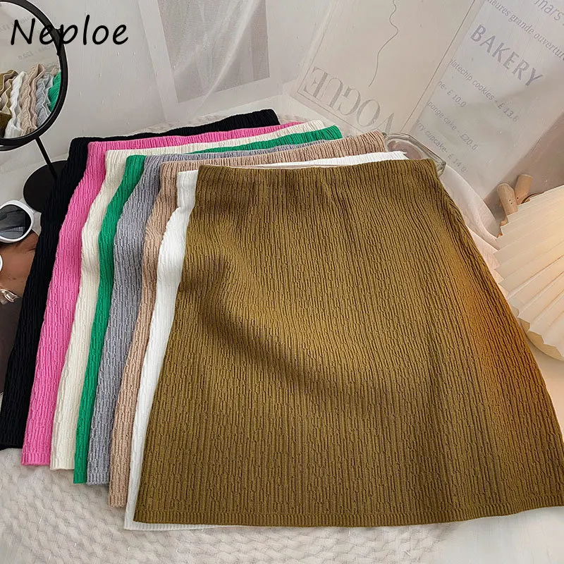 Neploe Harajuku Elastic High Waist Solid Color Knit Mini Skirts Faldas Mujer Moda 2024  Hip Package Slim Autumn Winter Jupe