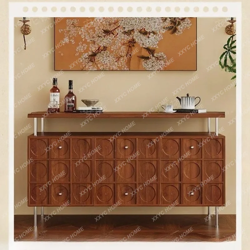 XXMedieval style dining side cabinet against the wall integrated locker living room storage coffee bar