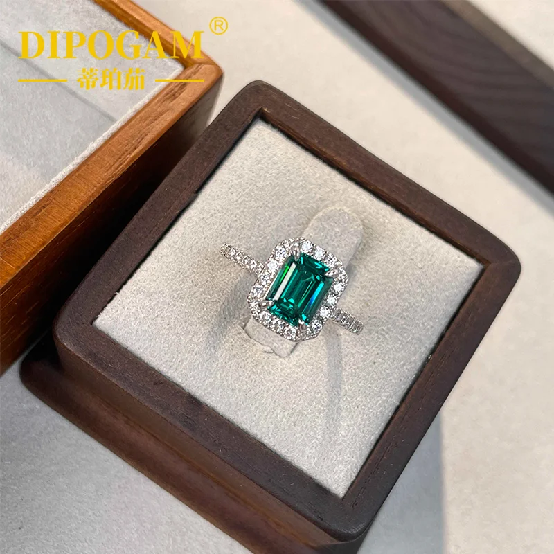 

Paraiba Green S925 Sterling Silver Ring with Cultivated High Carbon Diamond Artificial Color Gemstone Grandmother Cut Elegant Je