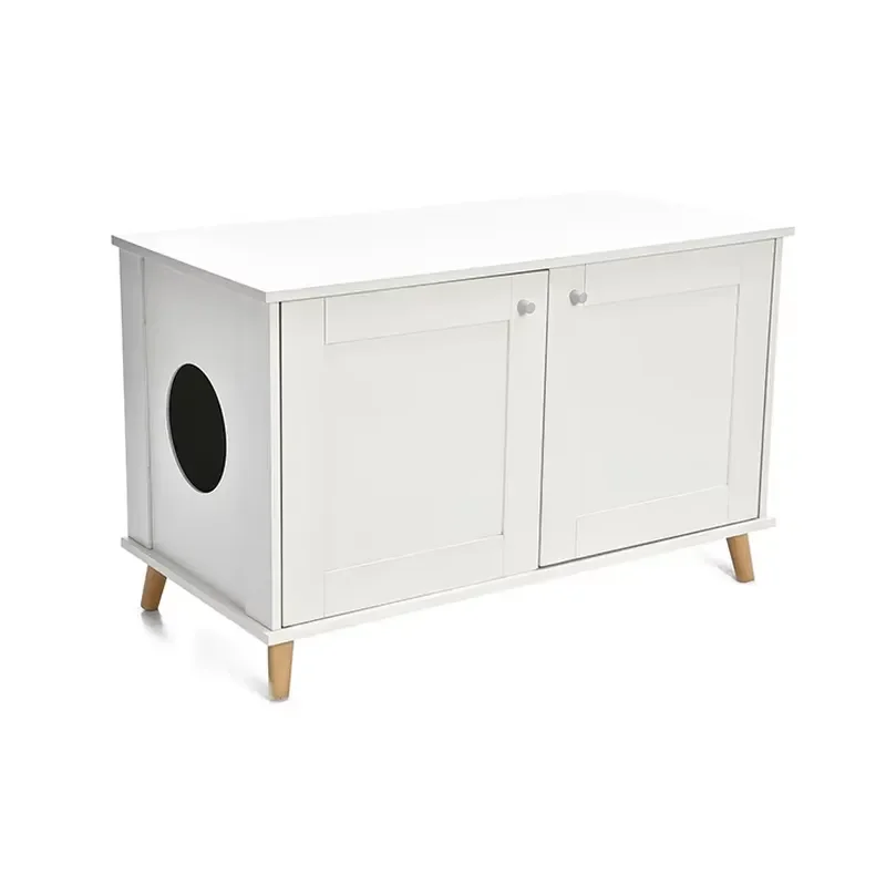 Cat Box Enclosure Furniture Good Privacy Modern Hideaway Wooden Cat Box White Cabinet for Large Cat