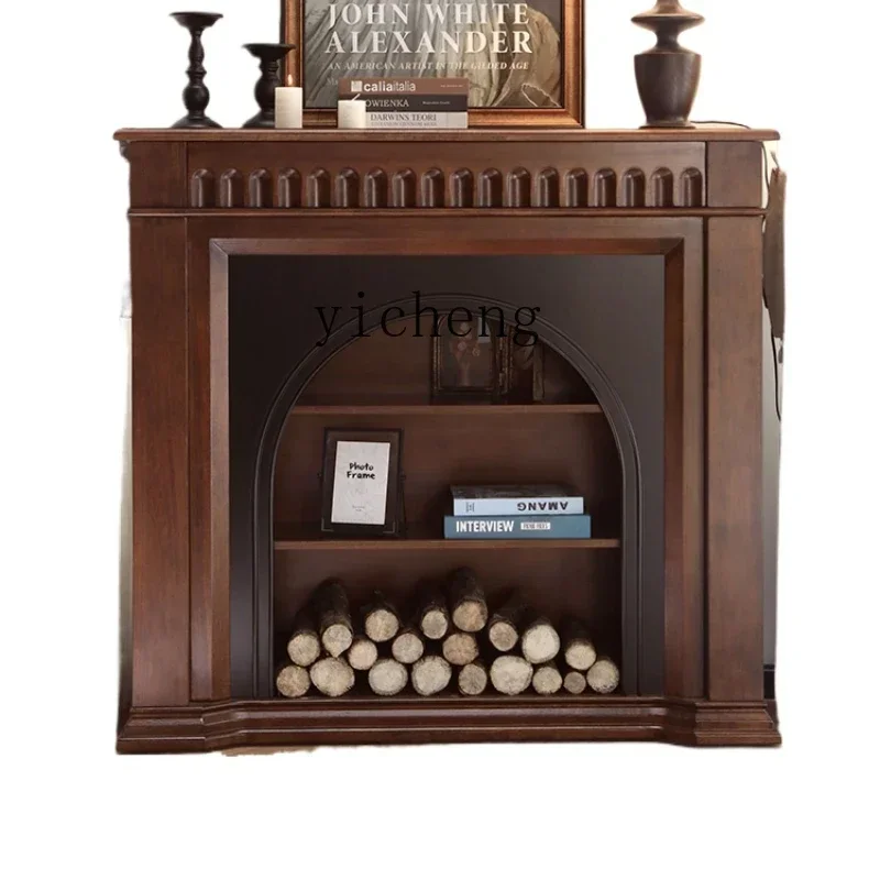 

GZ-i6.3 retro solid wood medieval fireplace living room entrance decorative cabinet light luxury display locker home accessories