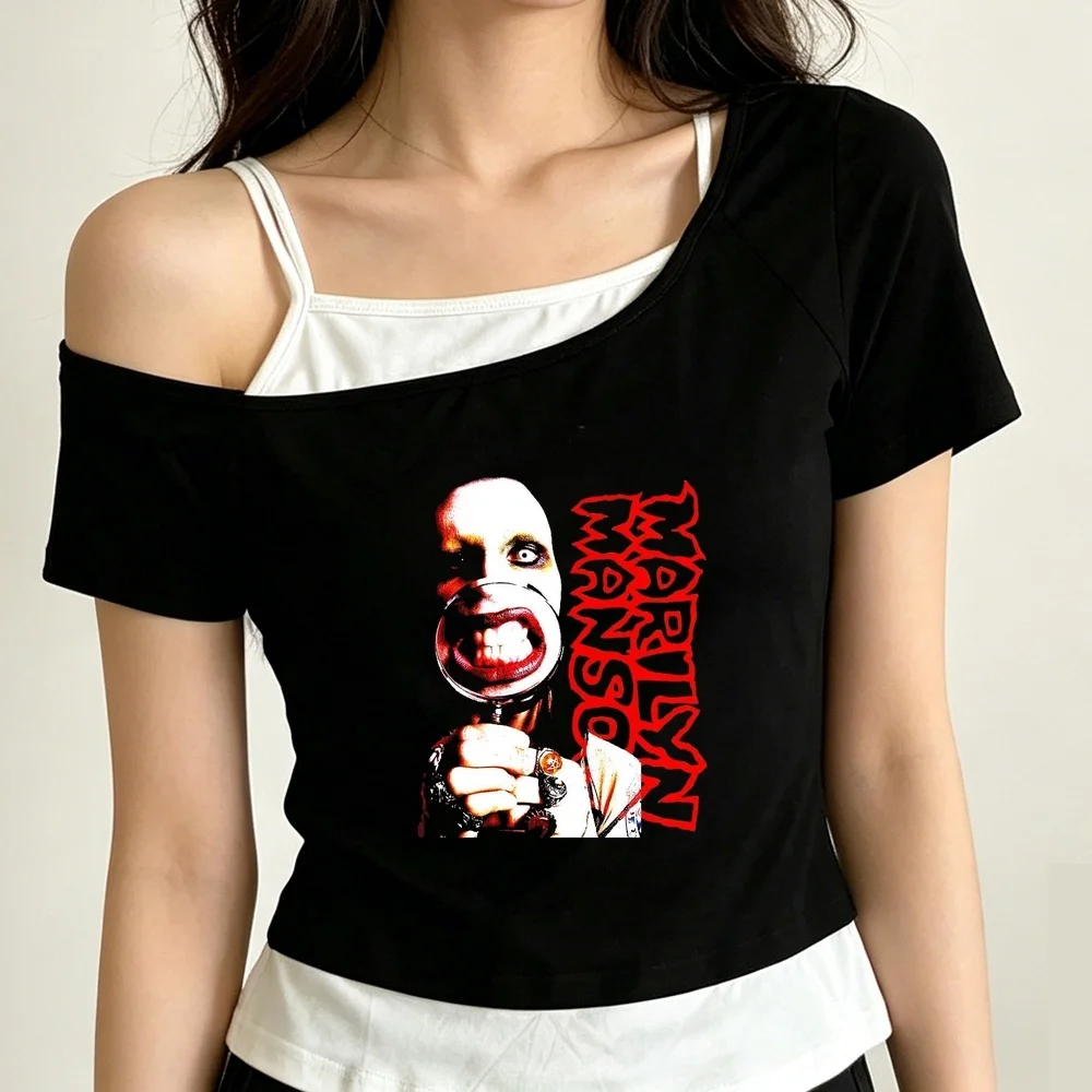 Marilyn Manson crop top girl japan meme kawaii dollette korean fashion t shirt baddie korean fashion jojifuku summer