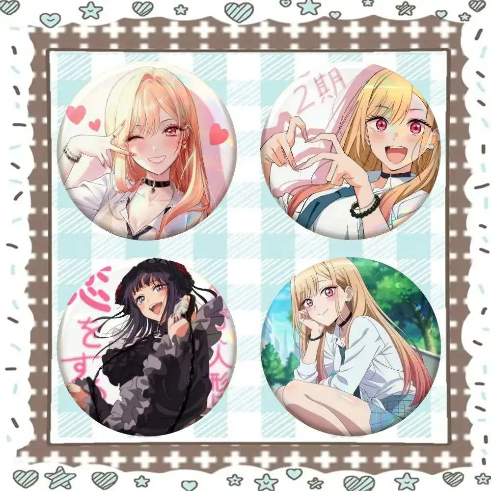 Kitagawa Marin M-My Dress-Up Darling Badge Tinplate Meme Round Brooch For Hat Bag Creative Lapel Jewelry Accessories Gifts