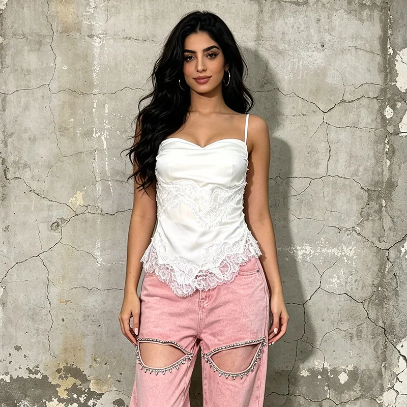 ZAMOR HIGH STREET Women's 2026 New Sweet & Spicy Sexy Camisole Sleeveless Tube Top Waist-Defined Lace Trim Hem Vest