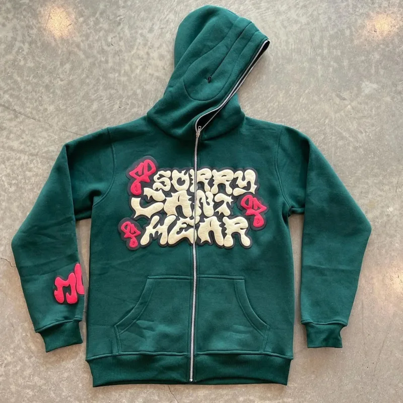 Y2K Hip Hop Men Hoodies Streetwear Letter Print Long Sleeve Full Zipper Sweatshirts Retro Oversized Pocket Women Jackets Clothes