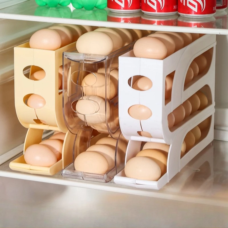 3/4 Layers Automatic Rolling Egg Storage Box Holder Rack Organizer Kitchen Refrigerator Side Door 30 Eggs Dispenser Storage Rack