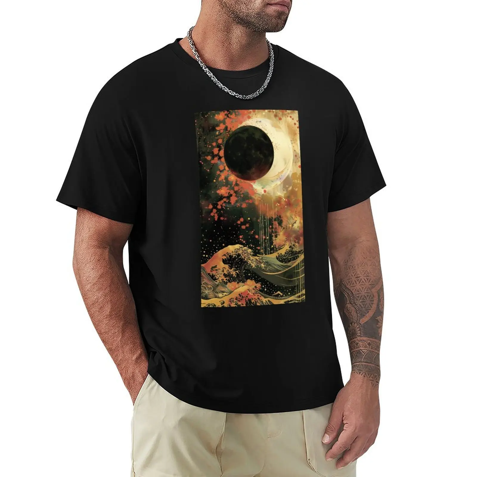 

Japanese print - Solar Eclipse Ukiyo-E Hokusai T-Shirt Anime t-shirt luxury designer blacks t shirt for men