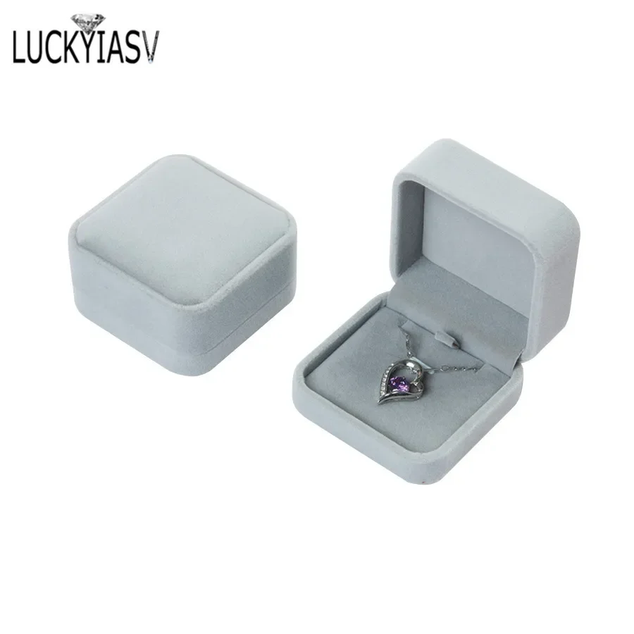 Bulk Sale Wedding Ring Storage Box Earring Studs Pendant Necklace Set Jewelry Gift Box Packaging Organizer Case Grey Velvet Kit