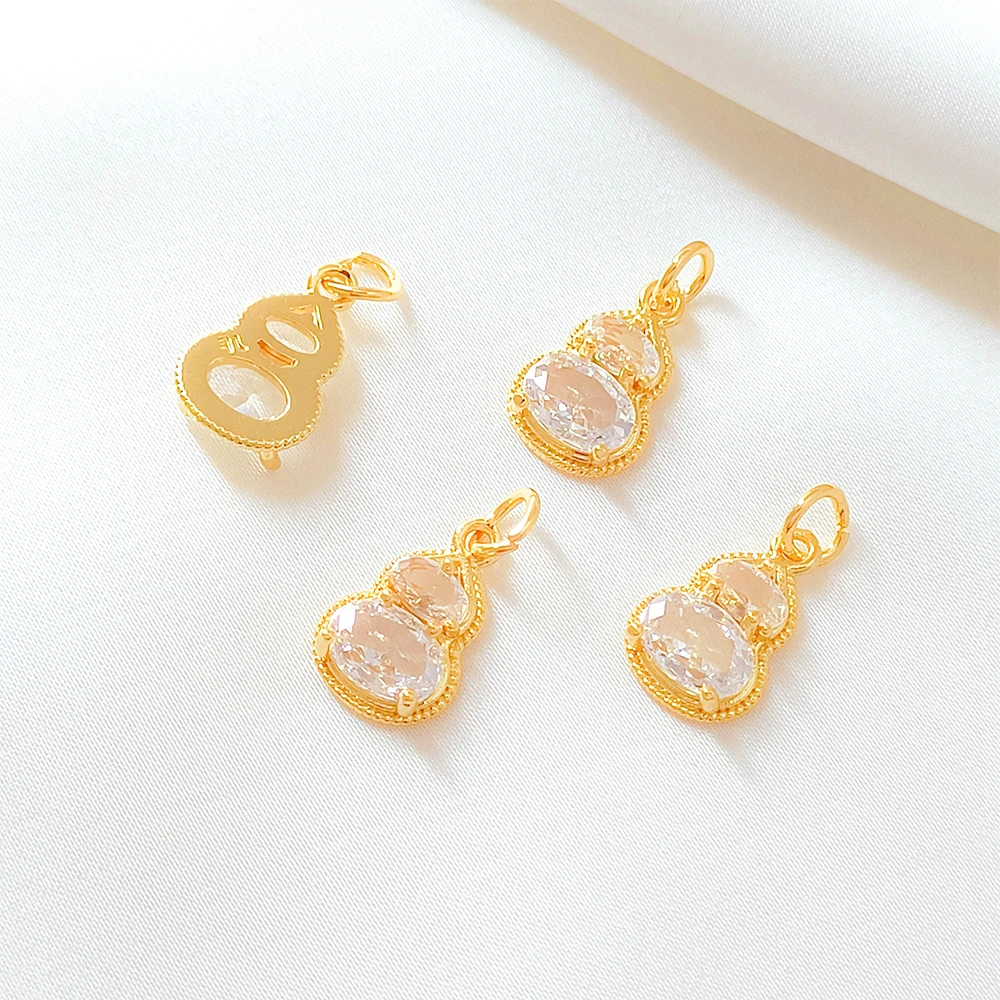 Brass Coated Gold Zircon Inlay Elliptical Gourd Pendant DIY Makes Fashionable Jewelry Necklace, Bracelet, Clothing Accessories