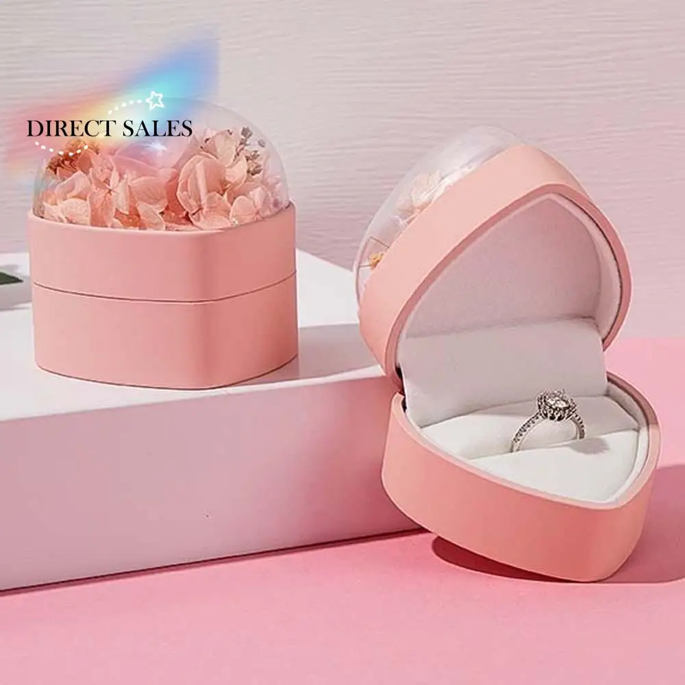 

Luxury Composite Paper Heart Ring Box Rose Acrylic Ring Display Case Earring Storage Three-dimensional Jewelry Organizer Wedding