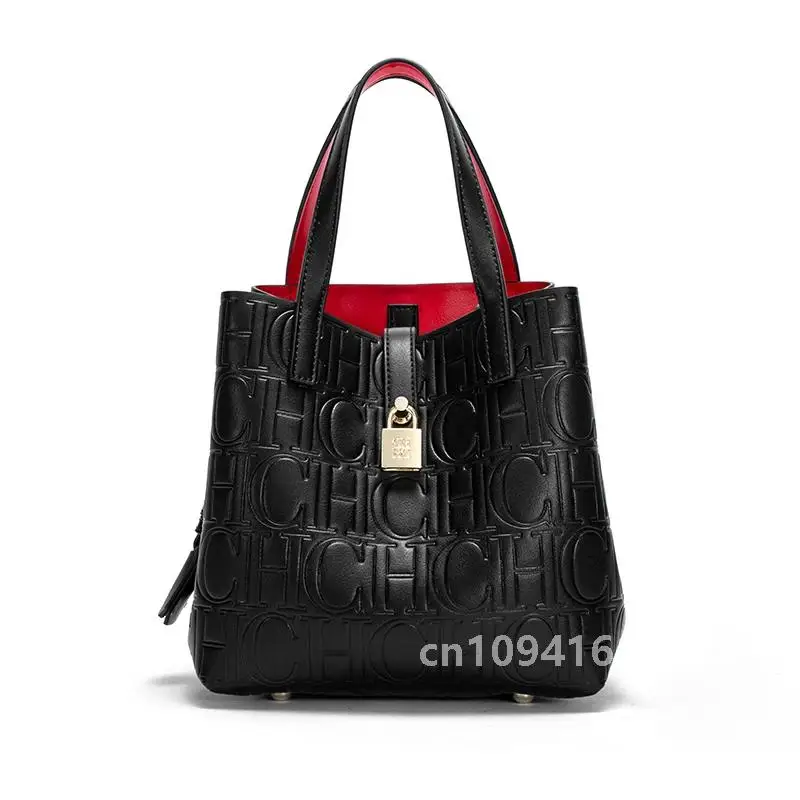 Classic Style Fashion Retro Craft New 2024 Women's Handbag Letter Printed Metal Accessories Large Capacity Solid Color