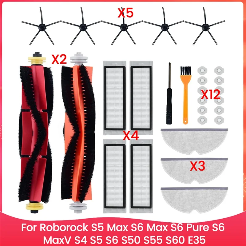 Conjunto de acessórios para robô aspirador de pó xiaomi roborock s5 max s6 max s6 puro s6 maxv s4 s5 s6 s50 s55 s60 e35