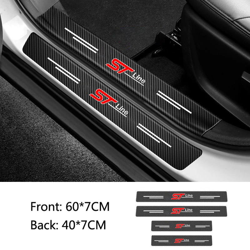 

4PCS Carbon Fiber Car Threshold Strip Door Sill Anti-scratch Protector Stickers For Ford ST LINE STLINE 2 Mk3 Mk4 Mustang Focus