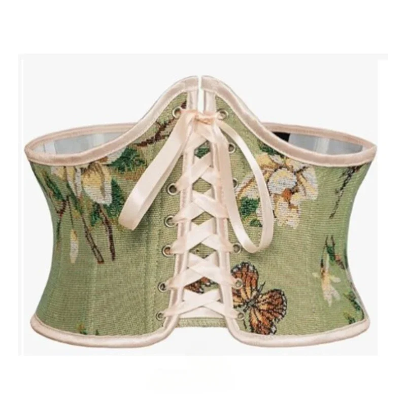 Halloween Medieval Flower Waist Seal Short Torso Floral Printed Underbust Corset & Bustier Waist Cincher Belt Shapewear