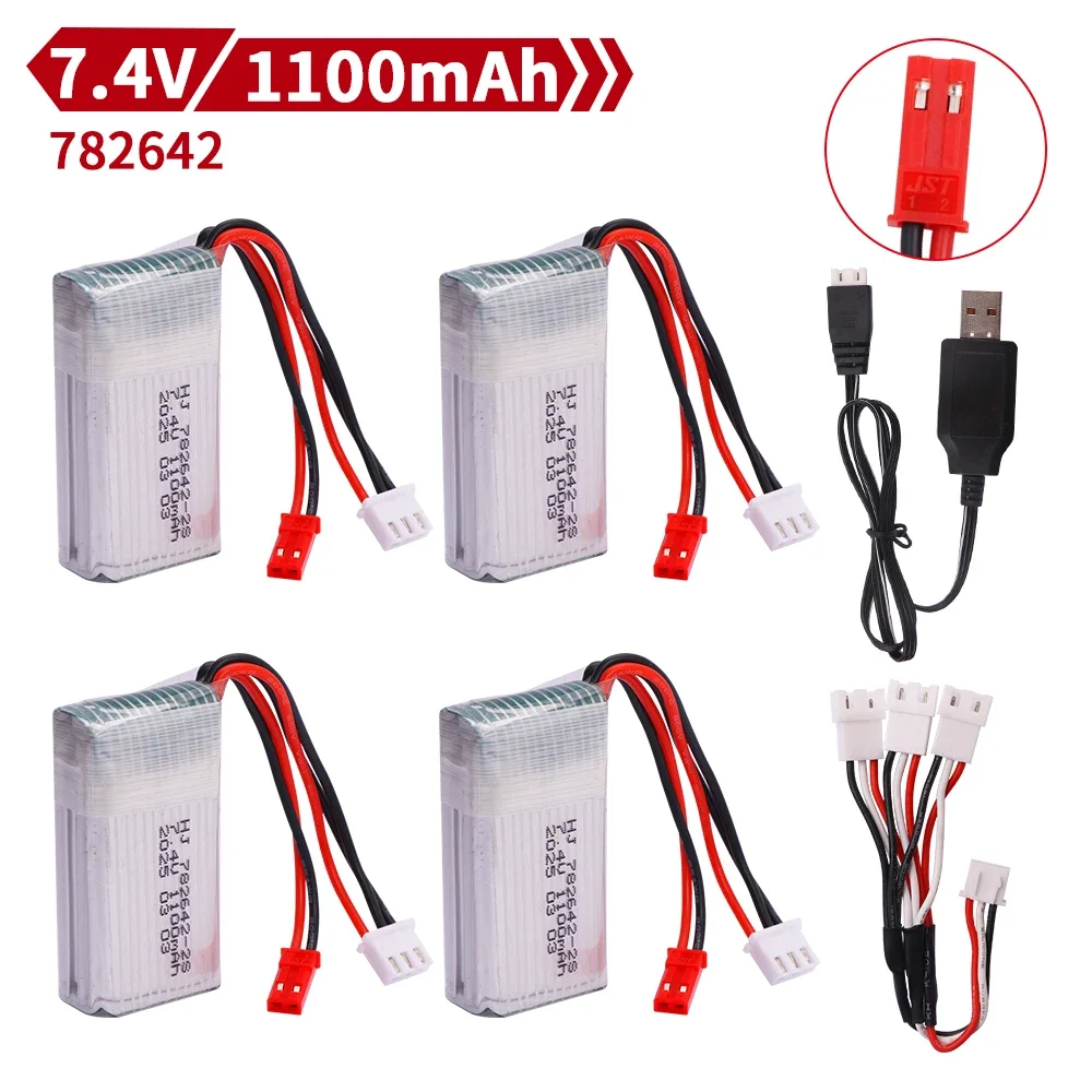 Upgrade 7,4 V 1100 mAh Lipo-Akku für Mjxrc X600 2s 1000 mAh 25c 782642   Lipo-Akku für Spielzeug-Fernbedienung 782642   Mit JST