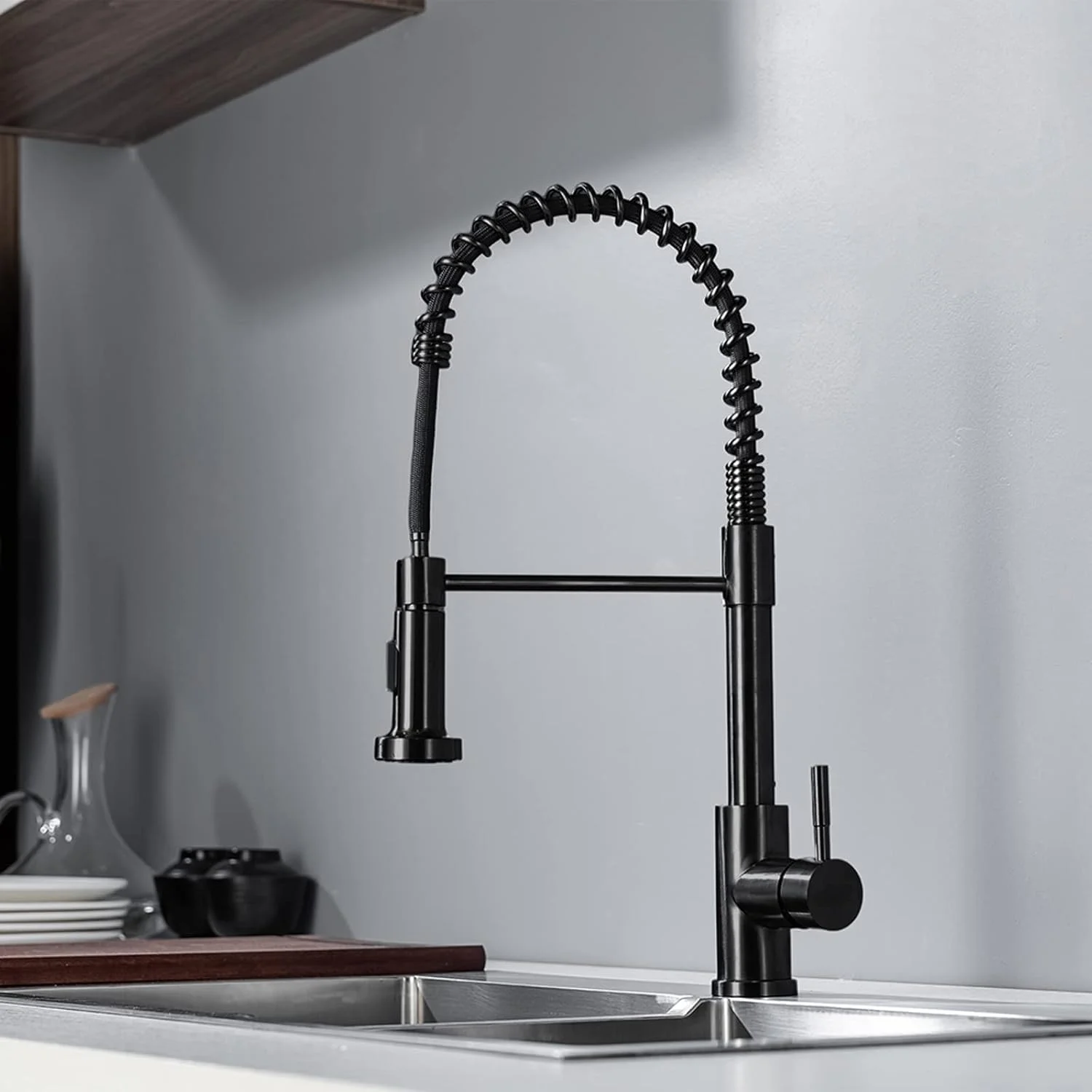Spring Brushed Nickel Kitchen Faucet Deck Mounted Mixer Tap 360 Degree Rotation Stream Sprayer Nozzle Kitchen Sink Hot Cold Taps