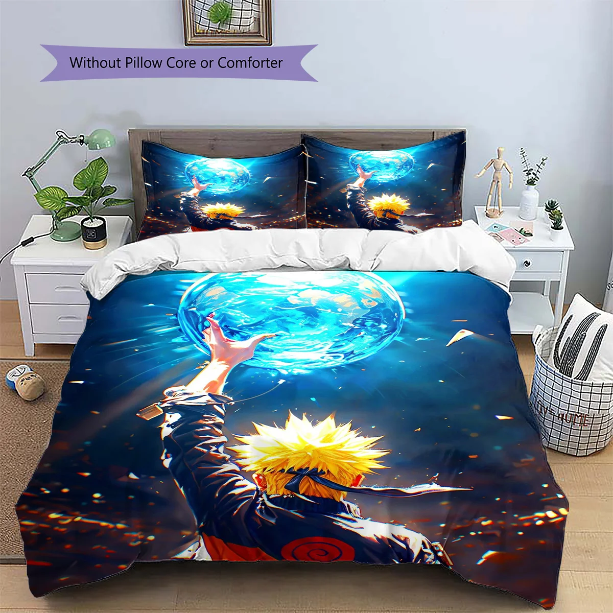 Naruto Uzumaki Patterned Pillowcase & Duvet Cover Set Bedroom Collectible Gift Bedding with Anime Theme Wonderful Gift.-TING