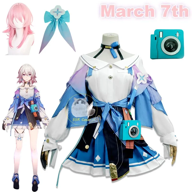 2025 7th زي لعبة هونكاي ستار السكك الحديدية تأثيري 7 مارس فستان ملابس موحدة شعر مستعار لعب الأدوار لفتاة كوميك كون Wo #2