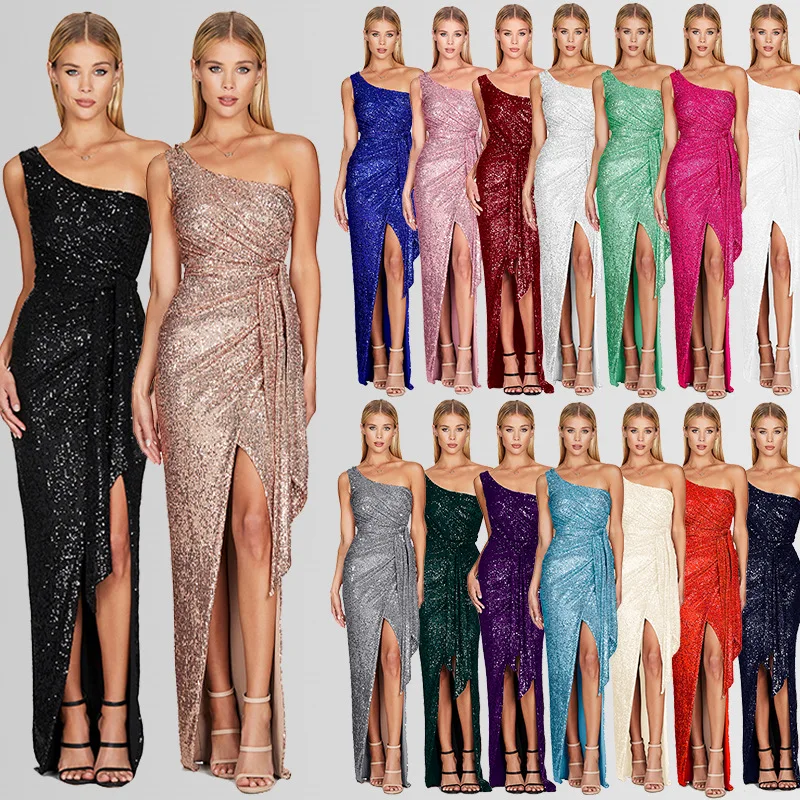 Plus Size Pailletten Asymmetrisches Partykleid Luxus Abendessen Prom Abendkleider Cocktail Willkommen Kleider Elegantes hübsches Frauenkleid