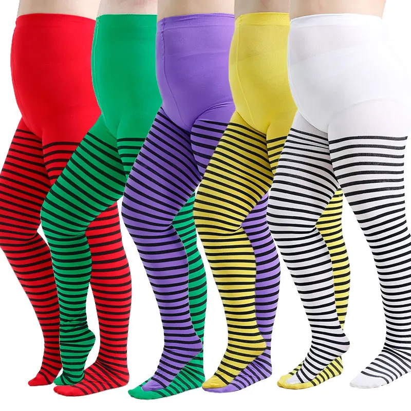 

Женские полосатые эластичные нейлоновые чулки больших размеров в контрастную полоску, чулки на Хэллоуин для тематических вечеринок, наряды, костюмы