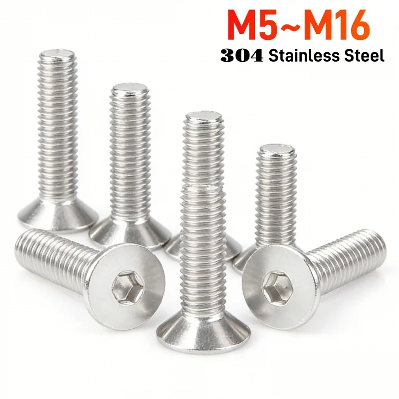Sus304 Stainless Steel Din7991 Extended Countersunk Hexagon Socket Bolt M5~m16 Flat Allen Screw Length 6mm~150mm
