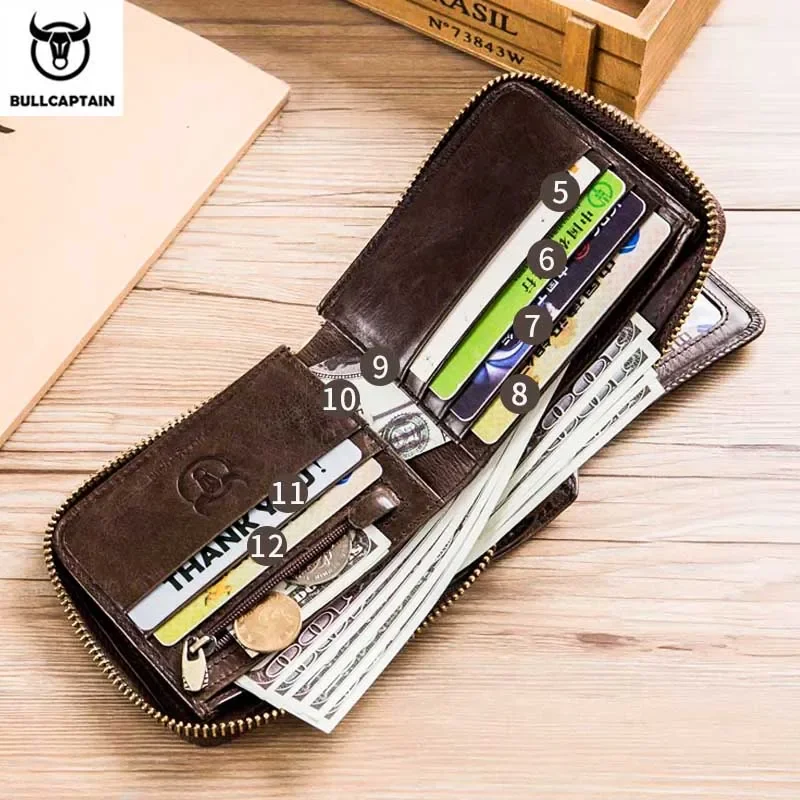 BULLCAPTAIN Brand Men\'s Wallet Genuine Leather Purse Male Rfid Wallet Multifunction Storage Bag Coin Purse Wallet\'s Card Bags