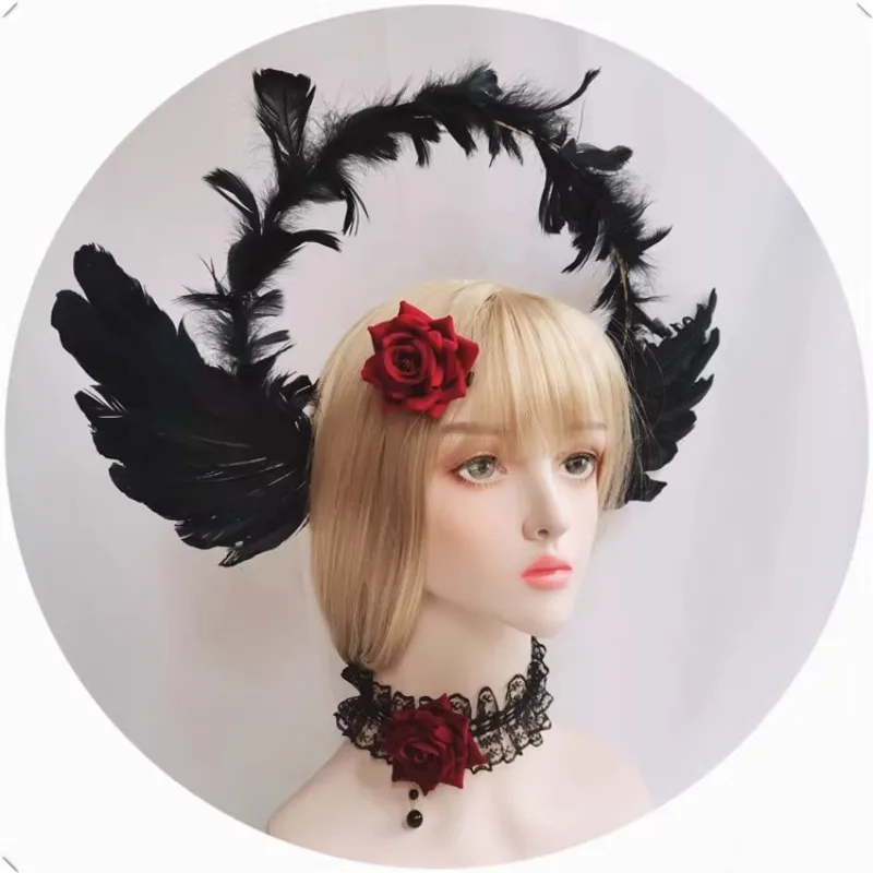 Black Angel Wing Déesse Halo Couronne Bandeau Femmes Gothique Cerceau De Cheveux Jour des Morts Halloween Renaissance Cosplay Accessoire De Cheveux