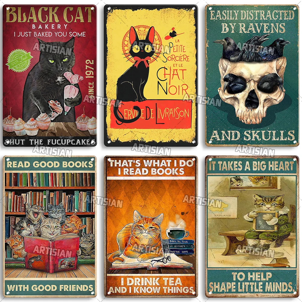 Artisian Black Cat Metal Plate Vintage Dekoracyjny blaszany znak Halloween Salem Sanctuary Dekoracja ścienna Garaż Bar Pub Klub Kuchnia Dom — zdjęcie 5