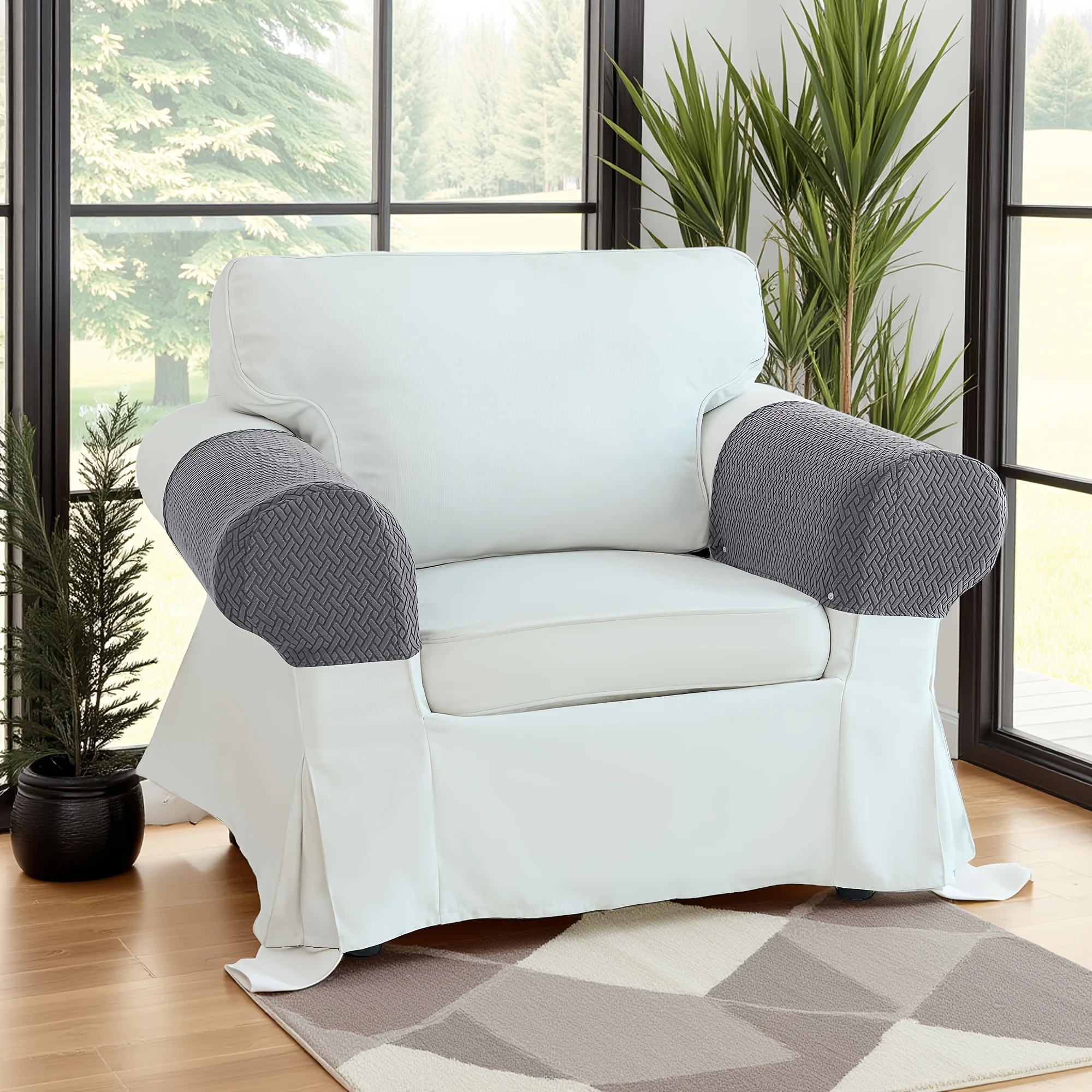 2pcs/set Home & Hotel Stretch T-Shaped Jacquard Armrest Sofa Cover Set, 2pcs Armrest Covers