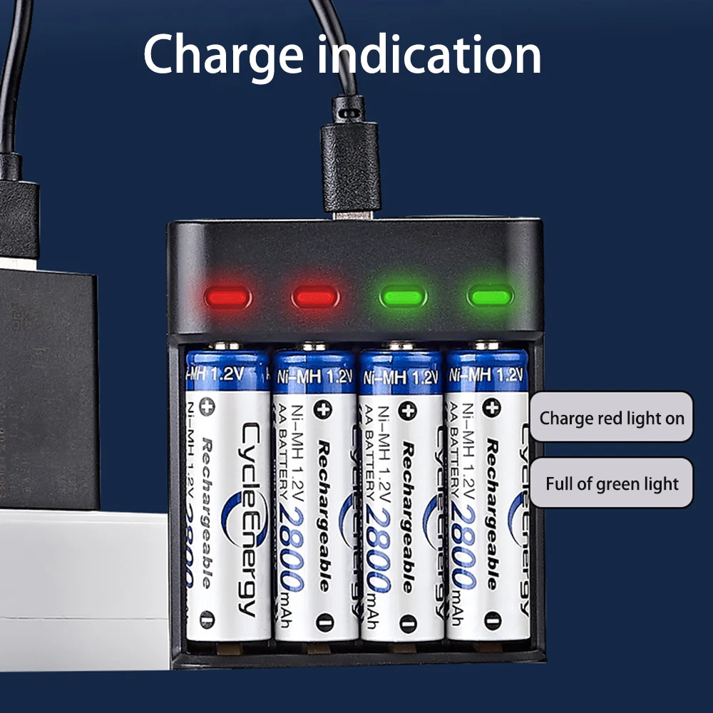 USB Battery Charger 4-Slot Fast Intelligent Battery Charger AA AAA Rechargeable Fast Charging Short Circuit Protection Adapter