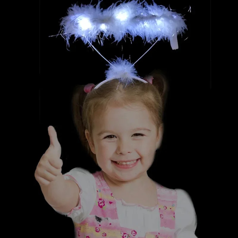 Girl Women White Christmas Feather Light up Angel Halo Rings Headband LED Crown Festival Holiday Party Halloween Cosplay