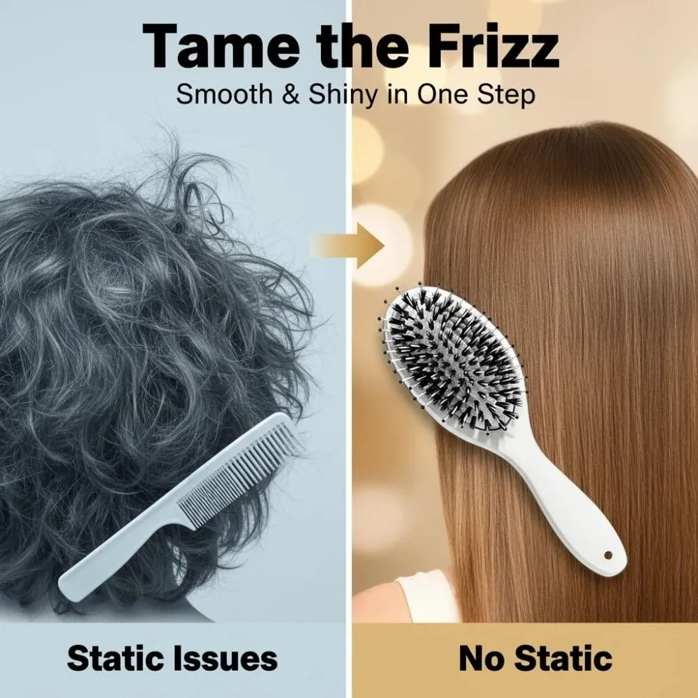 

New Nylon Bristles Paddle Brush Non-Slip Grip Hair Care Boar Bristle Brush Smoother Straightener Brush
