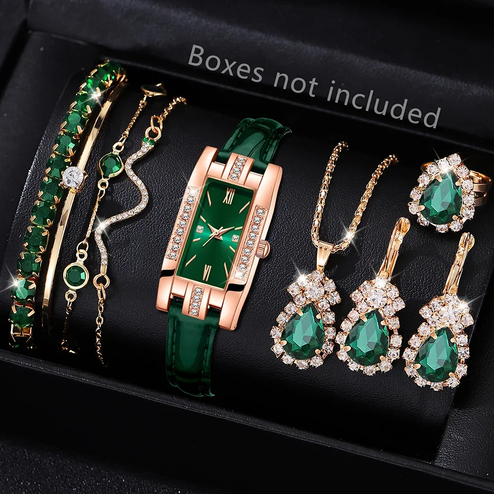 

Ladies' fashionable and elegant diamond inlaid square Roman small dial belt quartz watch retro