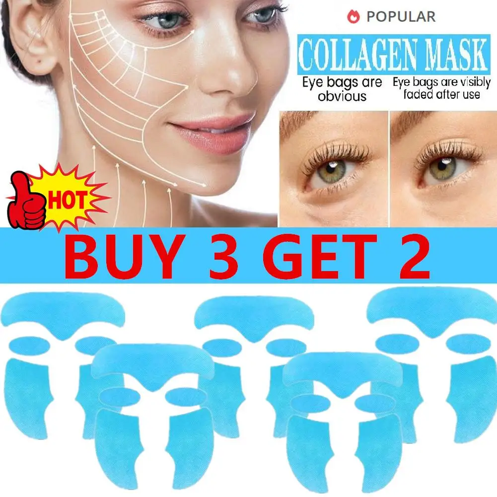 5x Collagen Mask Set Anti-aging Wrinkles Paper Soluble Facial Mask Face Skin Cheek Sticker Forehead Patch Smile Lines Patches